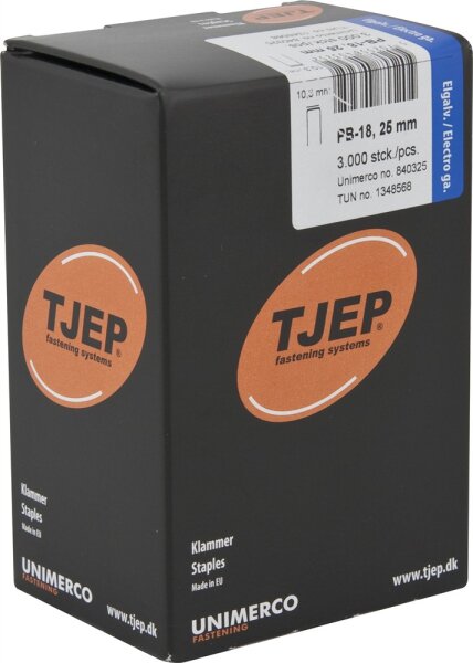 TJEP PB-18 25mm Klammer mit Leim. verz. Box 3.000 Stk