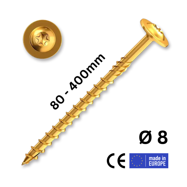 Konstruktionsschrauben 8,0 Holzbauschrauben Tellerkopf gelb verzinkt TX40