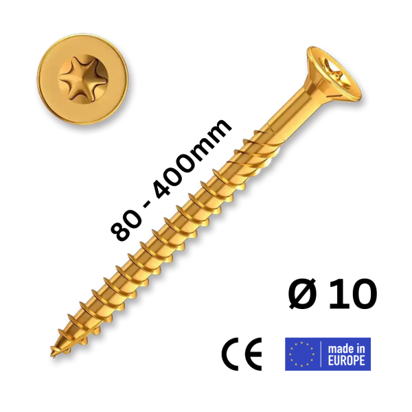 Konstruktionsschrauben 10,0 Holzbauschrauben Senkkopf gelb verzinkt TX