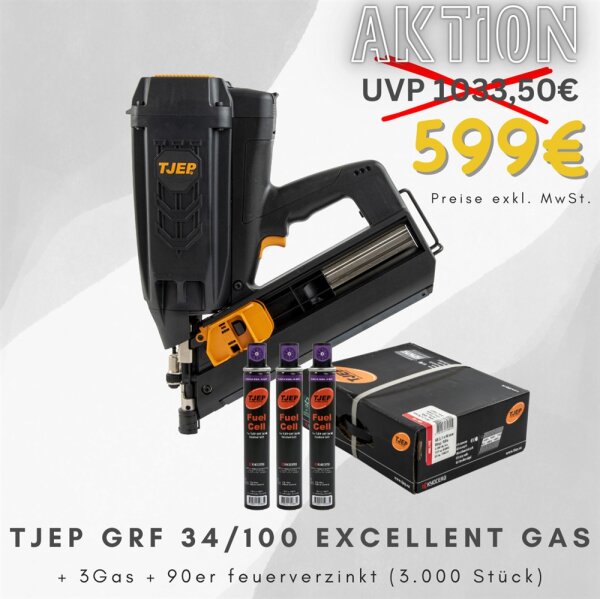 TJEP GRF 34/100 Excellent GAS Streifennagler 2 Li-Ion Akku + Ladegerät mit Koffer